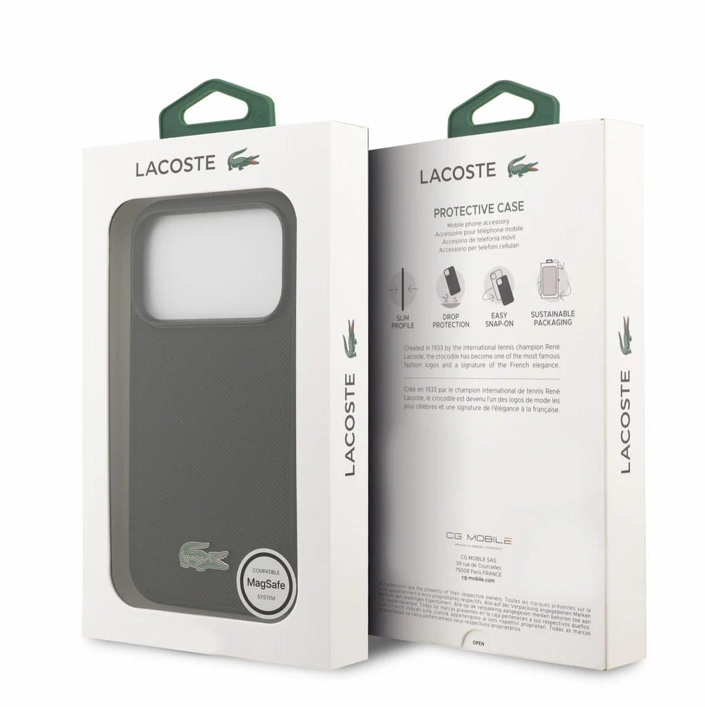 Dėklas Lacoste PVC Iconic Petit Pique Metal Logo MagSafe Case for iPhone 18 Pro Juodas