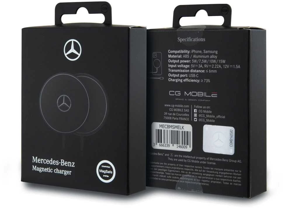 Mercedes 15W MagSafe indukcinis įkroviklis – juodos spalvos
