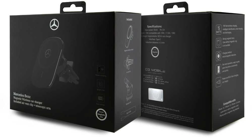 Mercedes MEWCCGSLK 15W indukcinis laikiklis oro grotelėms/stiklui juodos spalvos Sidabrinis Stars MagSafe