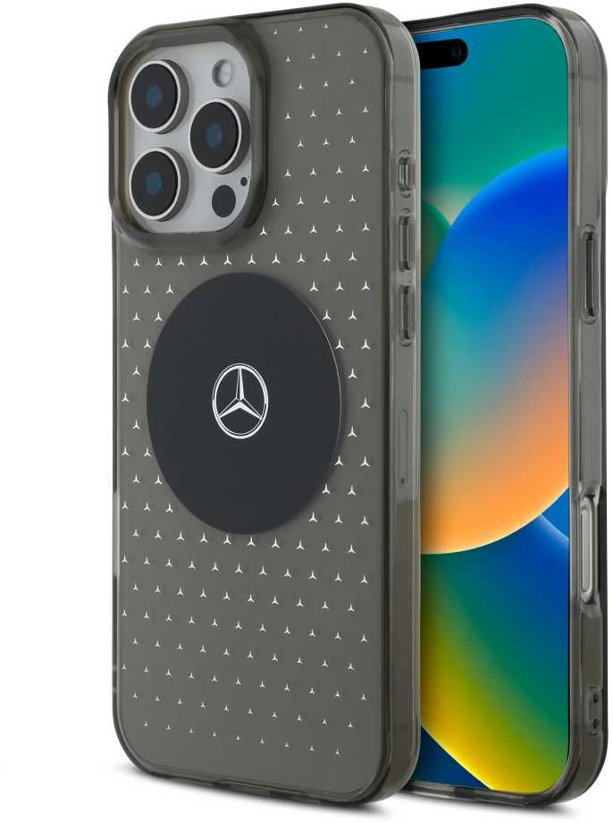 Mercedes MEHMP16L23HCPK Apple iPhone 16 Pro 6.3″ juodos spalvos kietas dėklas MB Dėklas Star Pattern MagSafe