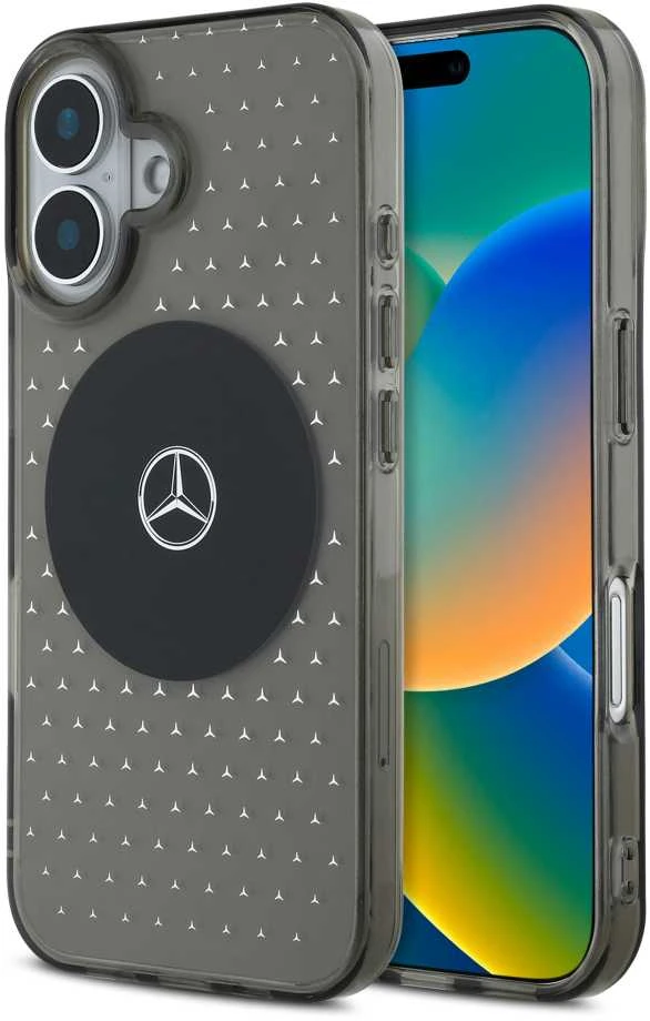 Mercedes PC/TPU Star Pattern MagSafe Apple iPhone 16 Plus dėklas telefonui juodos spalvos