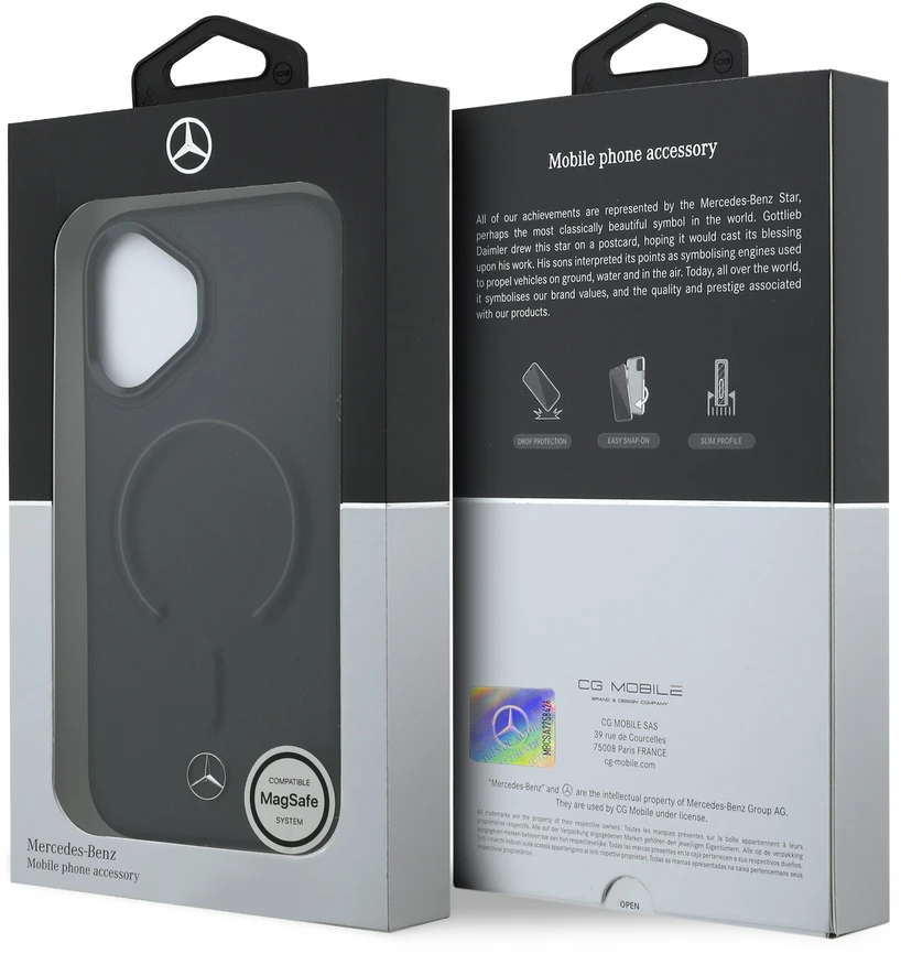 Mercedes PU Leather 3D MagSafe dėklas skirtas Apple iPhone 17 juodos spalvos