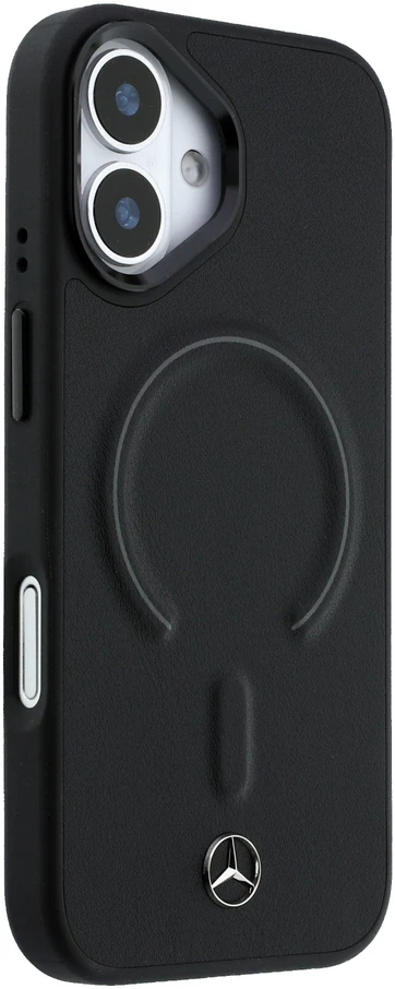Mercedes PU Leather 3D MagSafe dėklas skirtas Apple iPhone 17 juodos spalvos