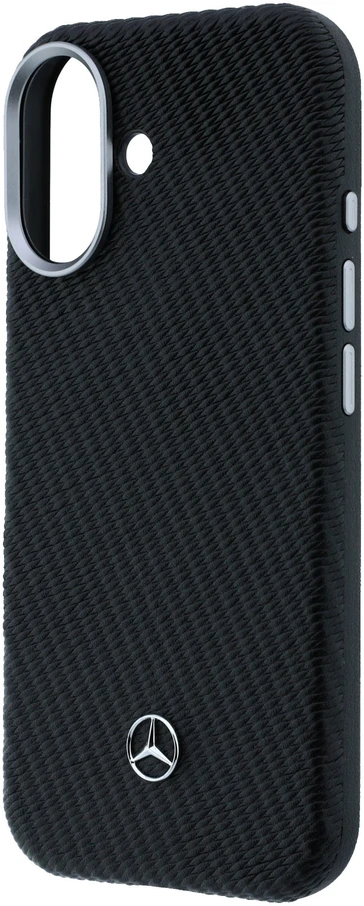 Mercedes PU Leather Wood Semi Wrap MagSafe dėklas skirtas Apple iPhone 17 juodos spalvos