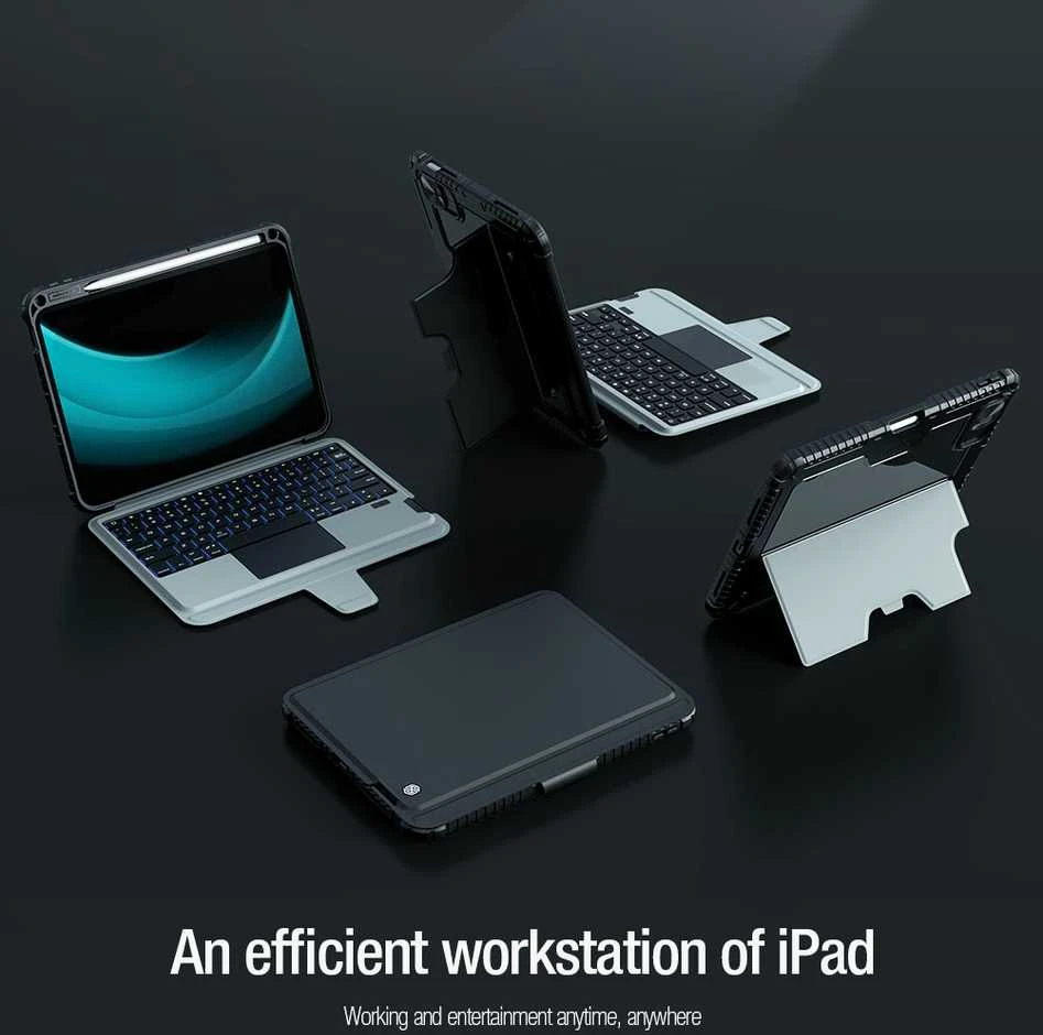 Nillkin Bumper Combo dėklas su klaviatūra versija su pašvietimu) skirtas Apple iPad 10.9 2022/11 2025 juodos spalvos