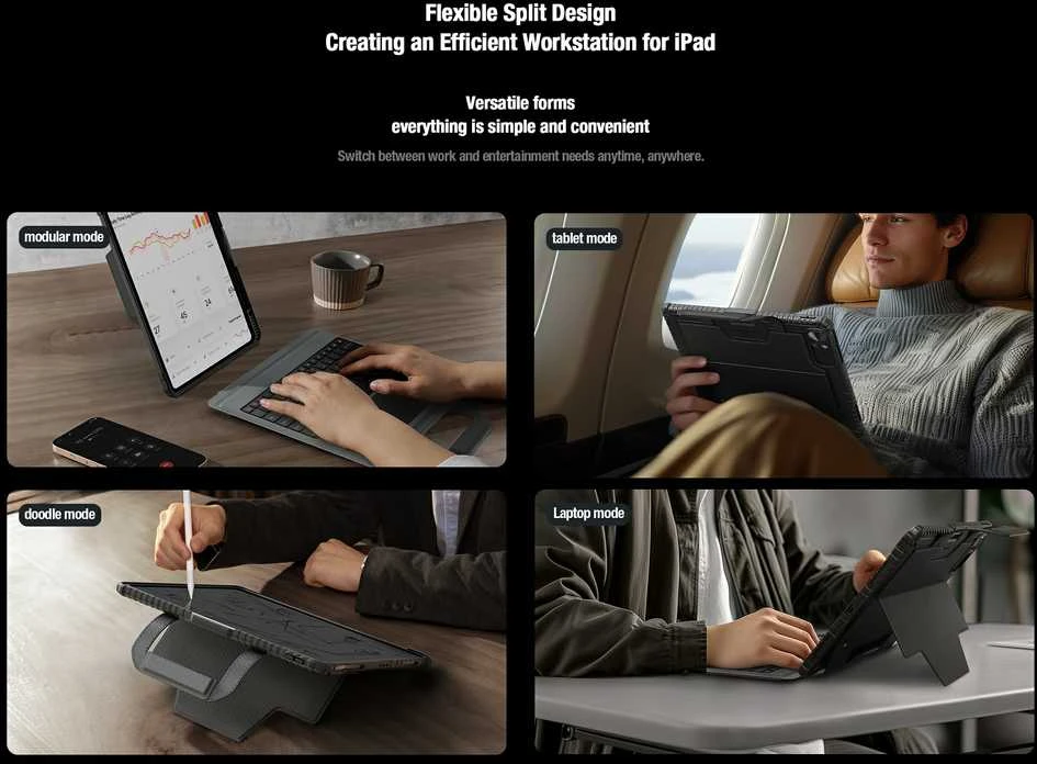 Nillkin Bumper GO Keyboard (Backlit Version) Apple iPad Pro 13 2024 dėklas planšetiniam kompiuteriui juodos spalvos