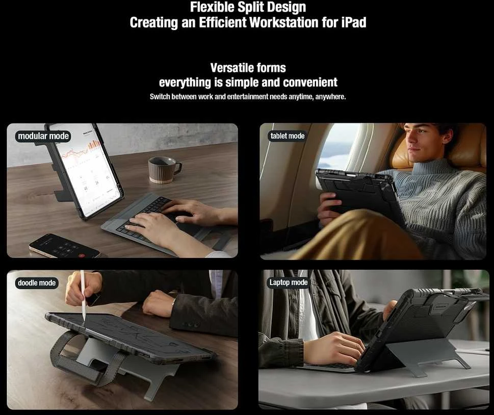 Nillkin Bumper GO Keyboard Case (Backlit Version) skirtas Apple iPad Pro 12.9 2020/2021/2022/ Air 13 2024/2025 juodos spalvos