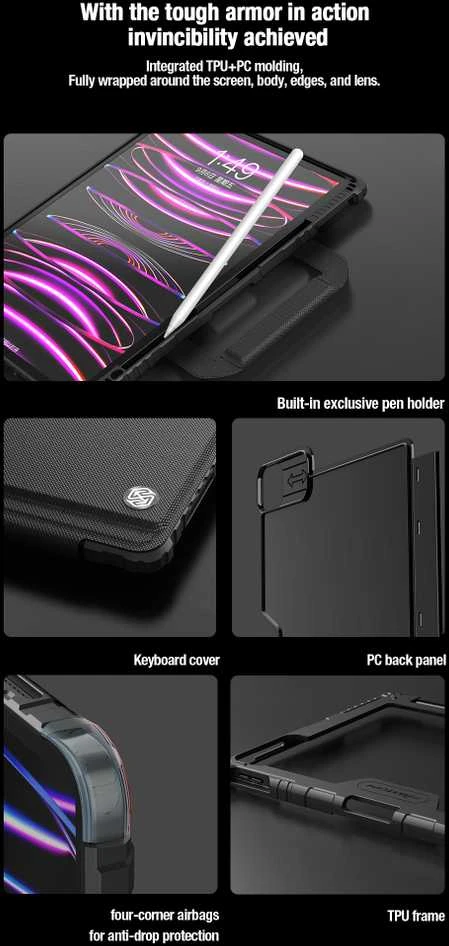 Nillkin Bumper GO Keyboard Case (Backlit Version) skirtas Apple iPad Pro 12.9 2020/2021/2022/ Air 13 2024/2025 juodos spalvos