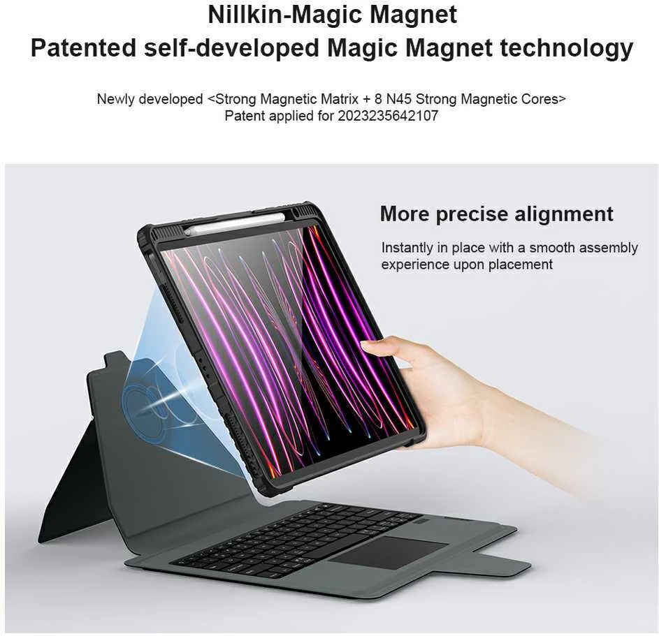 Nillkin Bumper Link Keyboard dėklas (Backlit Version) skirtas Apple iPad Pro 12.9 2020/2021/2022/ Air 13 2024/2025 juodos spalvos