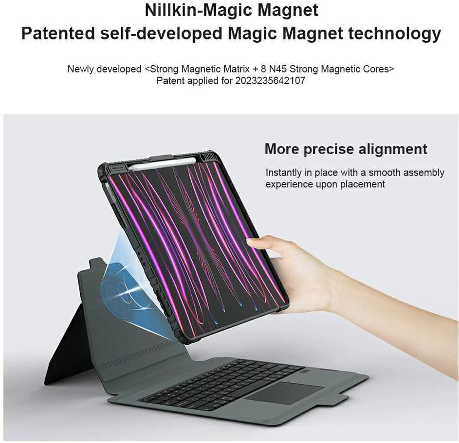 Nillkin Bumper Link Keyboard (Backlit Version) Apple iPad Pro 13 2024 dėklas planšetiniam kompiuteriui juodos spalvos