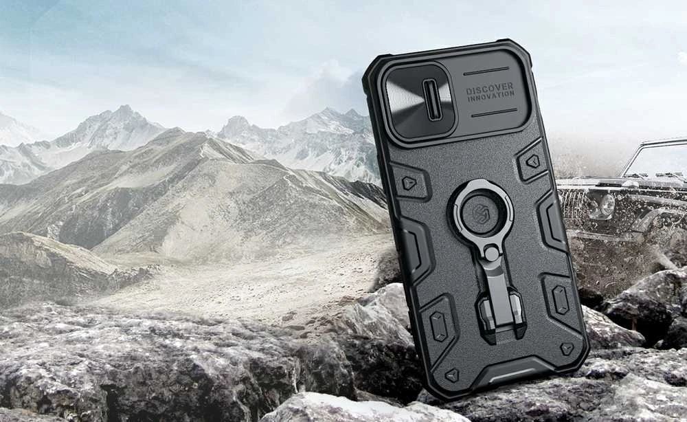 Nillkin CamShield Armor Pro Magnetic Apple iPhone 14 Plus MagSafe armored stand ring dėklas telefonui juodos spalvos