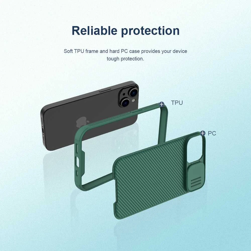 Nillkin CamShield Pro Apple iPhone 14 Plus Armored Camera Protector dėklas telefonui žalios spalvos