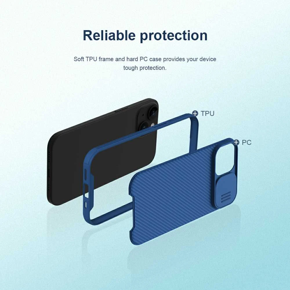Dėklas Nillkin CamShield Pro Apple iPhone 15 Plus mėlynas