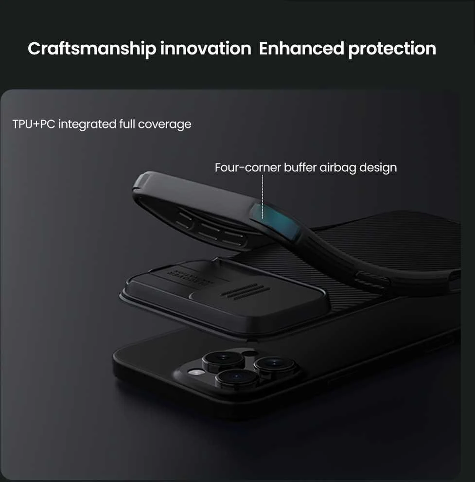 Nillkin CamShield Pro Hard Apple iPhone 16 Pro Max dėklas telefonui juodos spalvos