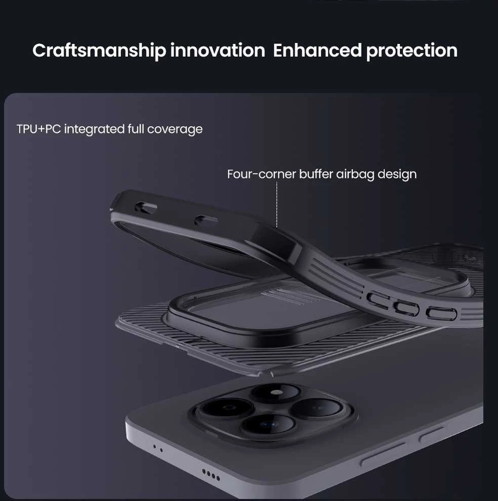Nillkin CamShield PRO Hard dėklas skirtas Xiaomi Redmi Note 15 Pro+ 5G Transparent Juodas