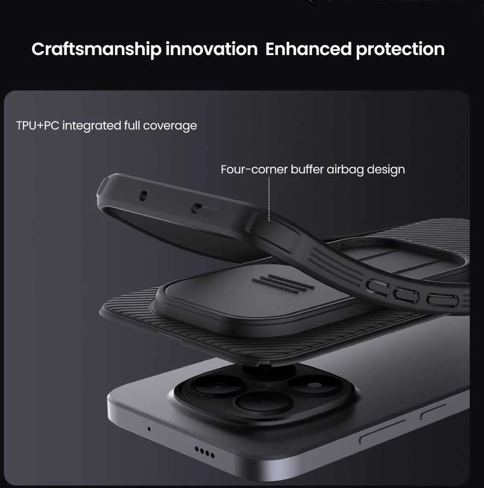 Nillkin CamShield PRO Hard dėklas skirtas Xiaomi Redmi Note 15 Pro+ 5G Juodas