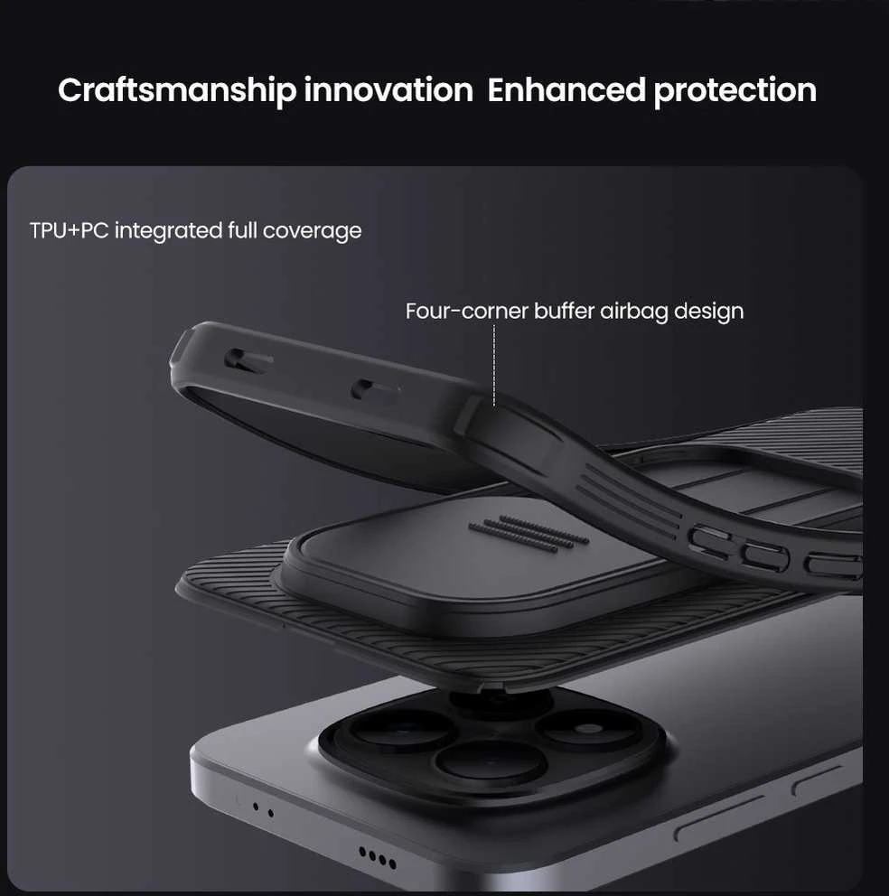 Nillkin CamShield PRO Hard dėklas skirtas Xiaomi Redmi Note 15 Pro 5G Juodas