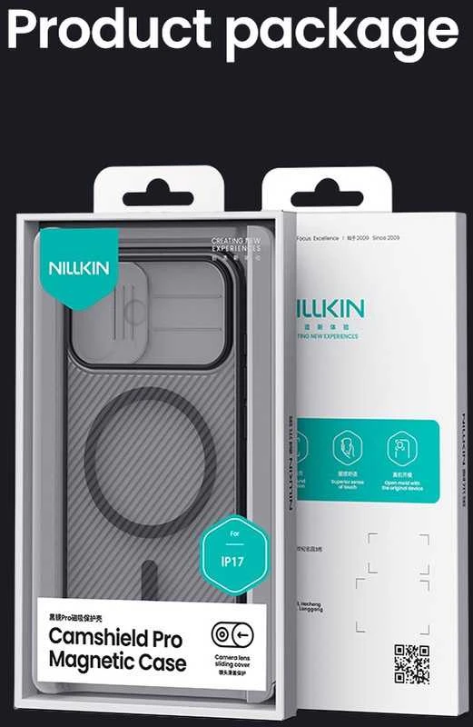 Nillkin CamShield PRO Magnetic Hard dėklas skirtas Apple iPhone 17 skaidrus juodos spalvos