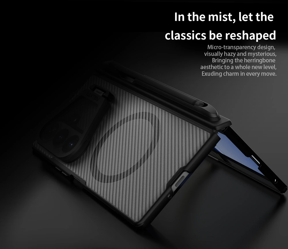 Nillkin CamShield Prop Magnetic Pen Slot (skaidrus Lens) dėklas skirtas Samsung Galaxy Z Fold 8 Ultra skaidrus juodos spalvos