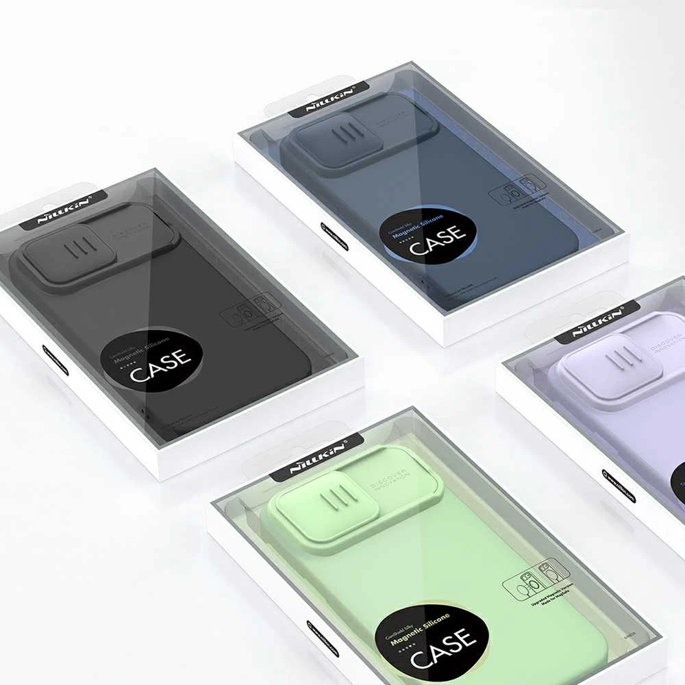Dėklas Nillkin CamShield Silky Magnetic Silicone Apple iPhone 14 Pro Max šviesiai žalias