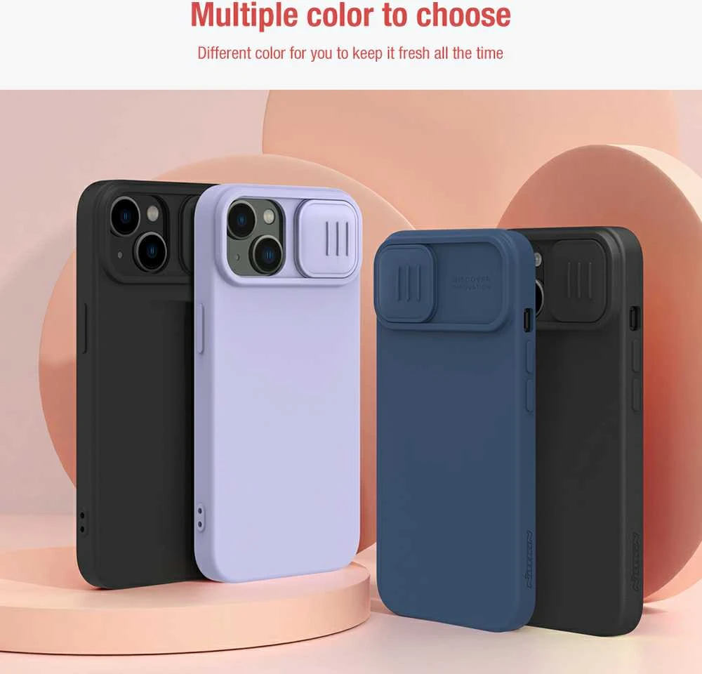 Dėklas Nillkin CamShield Silky Silicone Apple iPhone 15 Plus tamsiai mėlynas