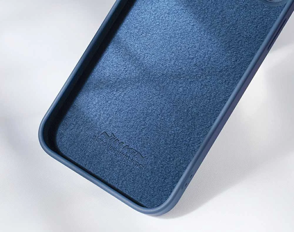 Dėklas Nillkin CamShield Silky Silicone Apple iPhone 15 Plus tamsiai mėlynas