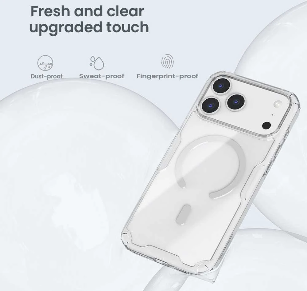 Nillkin Nature TPU Pro Magnetic dėklas suderinamas su MagSafe skirtas Apple iPhone 17 Pro Max – skaidrus