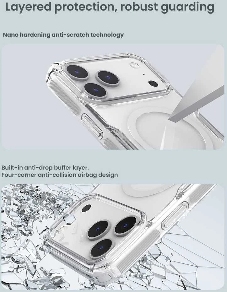 Nillkin Nature TPU Pro Magnetic dėklas suderinamas su MagSafe skirtas Apple iPhone 17 Pro Max – skaidrus