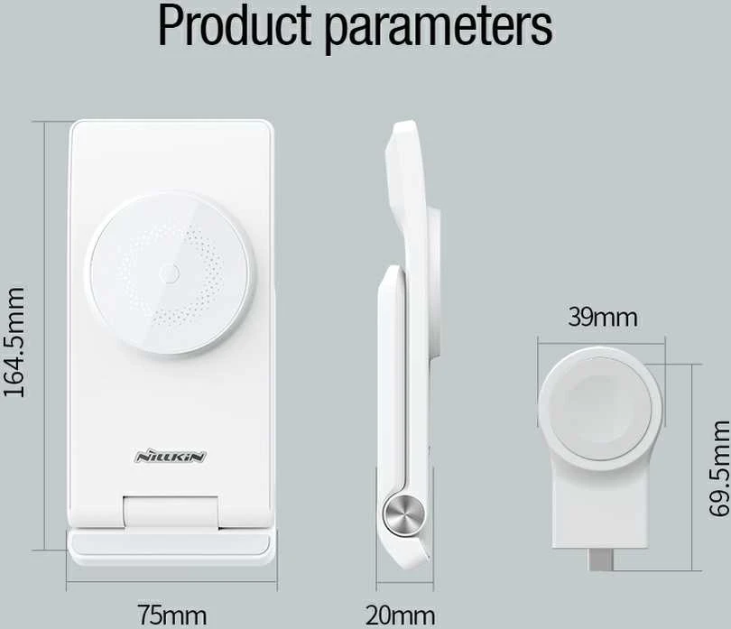 Nillkin PowerTrio 3in1 belaidis įkroviklis MagSafe Apple Watch baltos spalvos (MFI)