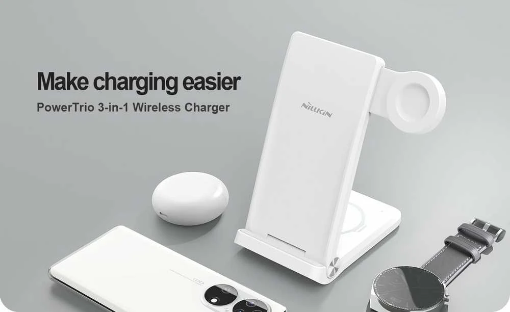 Nillkin PowerTrio 3in1 belaidis įkroviklis Samsung Watch baltos spalvos
