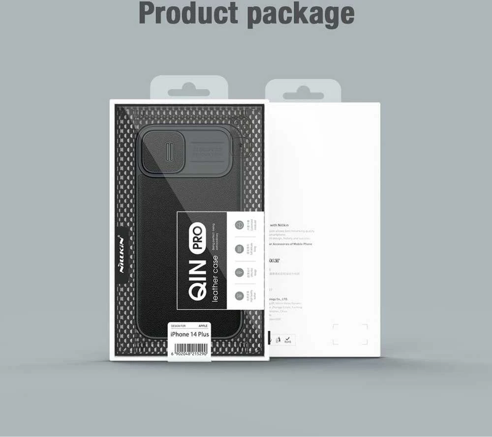 Nillkin Qin Cloth Pro Apple iPhone 14 Plus Camera atverčiamas dėklas telefonui pilkos spalvos