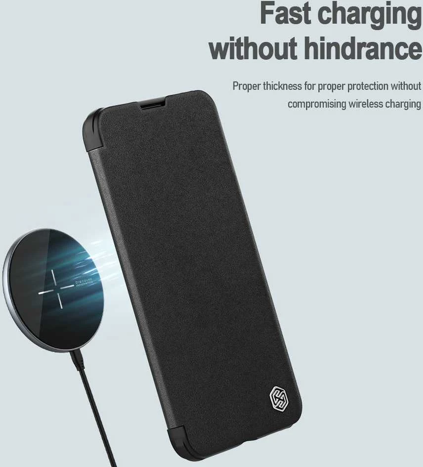 Nillkin Qin Cloth Pro Apple iPhone 14 Plus Camera atverčiamas dėklas telefonui pilkos spalvos