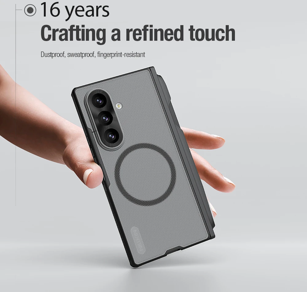 Nillkin Super Frosted FOLD Magnetic Pen Slot Back dėklas skirtas Samsung Galaxy Z Fold 8 Ultra skaidrus juodos spalvos