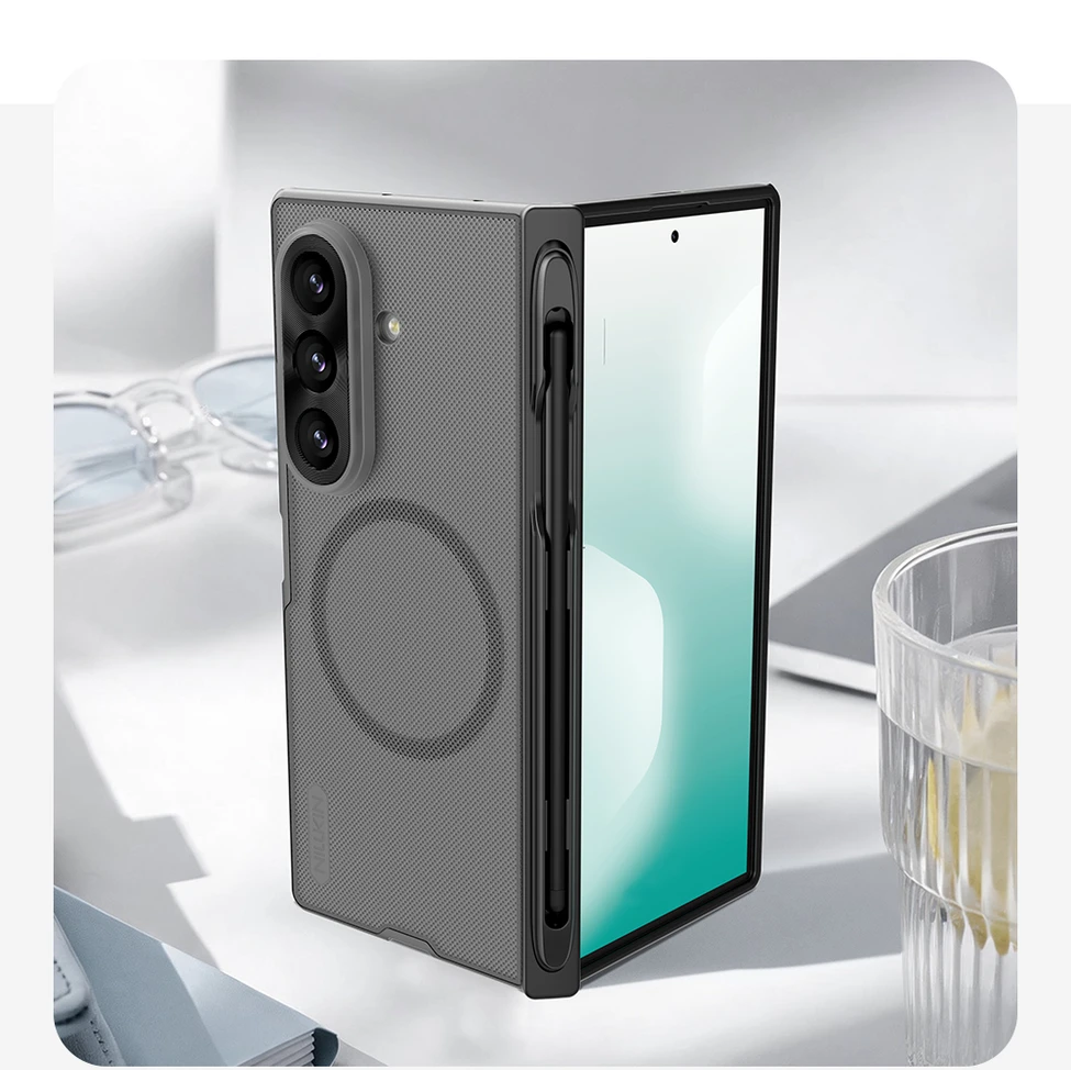 Nillkin Super Frosted FOLD Magnetic Pen Slot Back dėklas skirtas Samsung Galaxy Z Fold 8 Ultra skaidrus juodos spalvos
