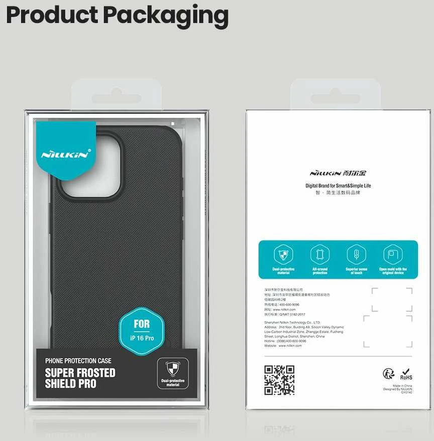 Nillkin Super Frosted Pro Back Apple iPhone 16 Pro dėklas telefonui juodos spalvos
