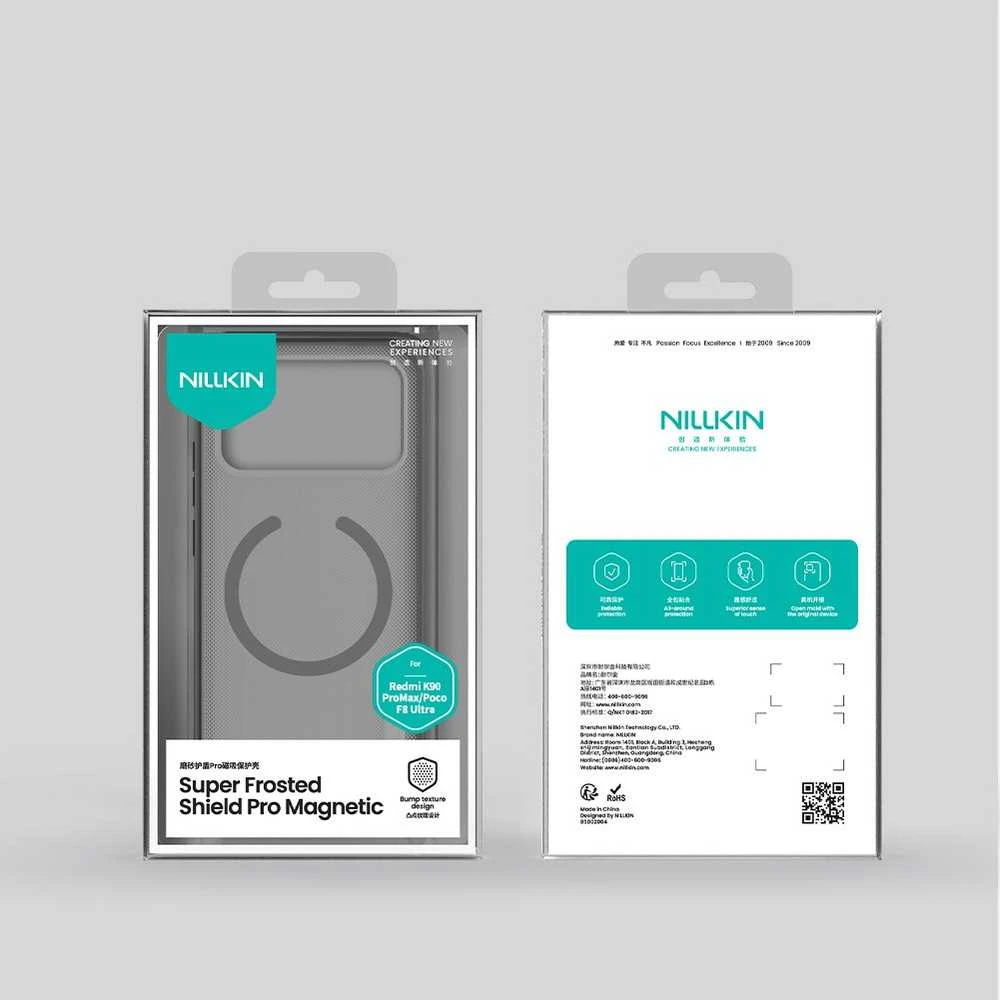 Nillkin Super Frosted PRO Magnetic nugarėlės dėklas skirtas Poco F8 Ultra skaidrus juodos spalvos