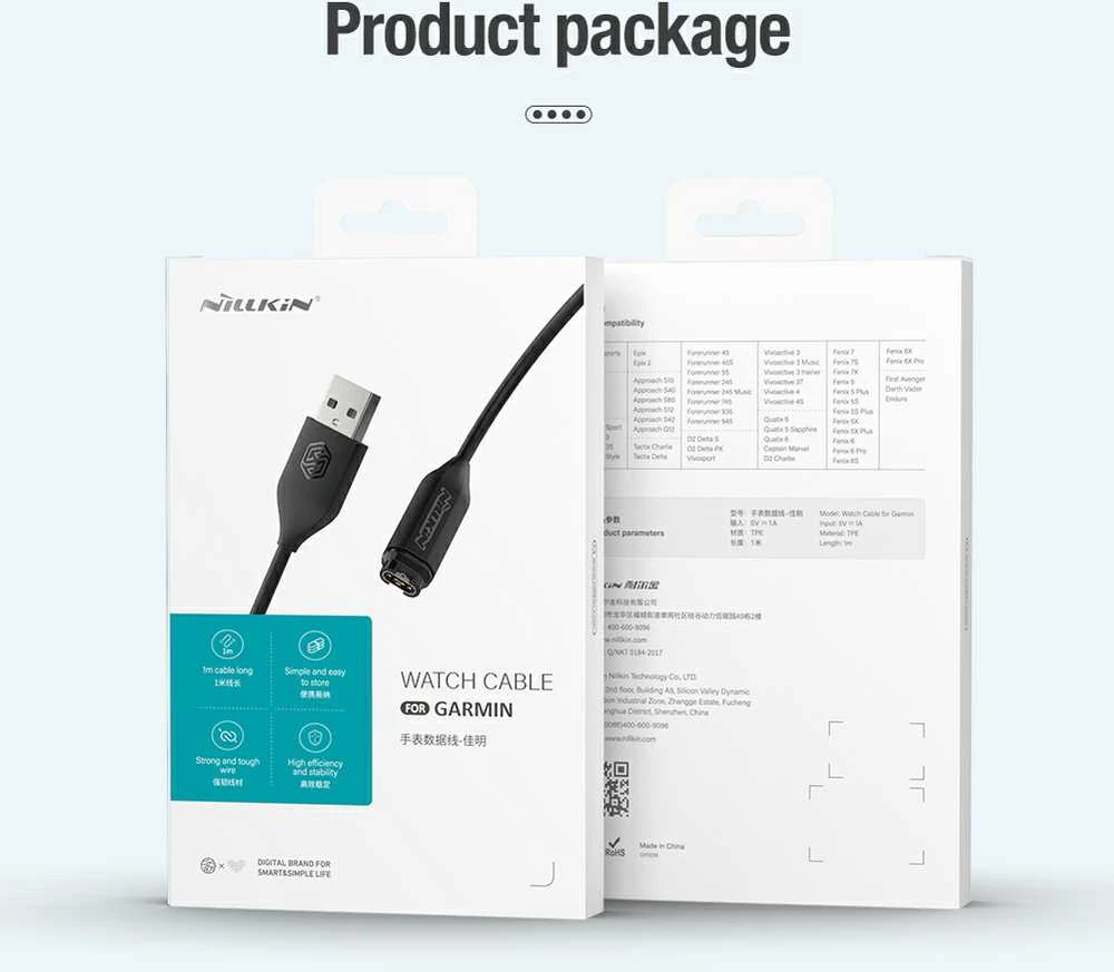 Nillkin Garmin Watch USB įkrovimo laidas (juodas)
