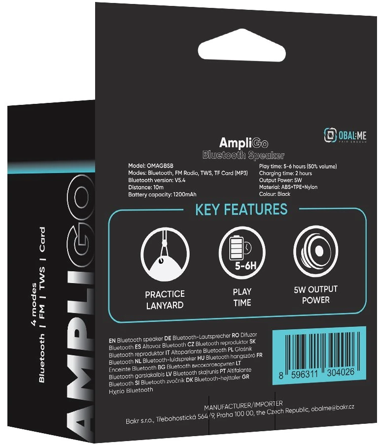 OBAL:ME AmpliGo Bluetooth garsiakalbis Juodas