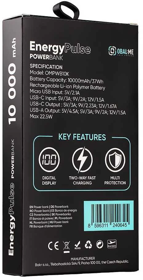 OBAL:ME EnergyPulse Powerbank 10000mAh 22.5W juodos spalvos