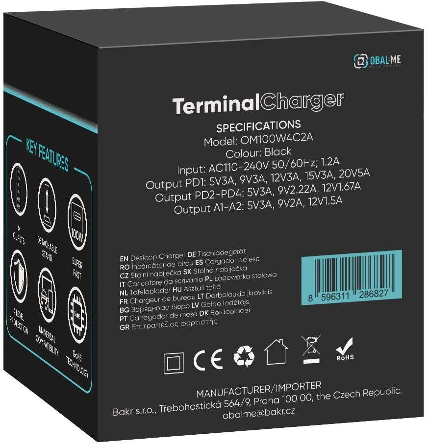 OBAL:ME Terminal GaN Desk Charger 4C2A 100W Juodas