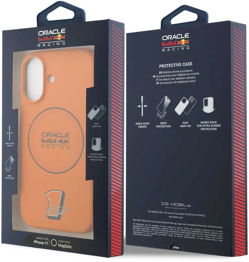 Red Bull Raudona Bull Raudona Bull Silicone Mėlyna Ring MagSafe dėklas skirtas Apple iPhone 17 oranžinės spalvos