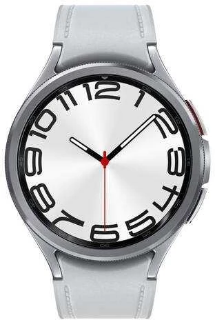 Išmanusis laikrodis Samsung Galaxy Watch 6 Classic, 47 mm, Sidabro spalvos korpusas su pilkos spalvos dirželiu