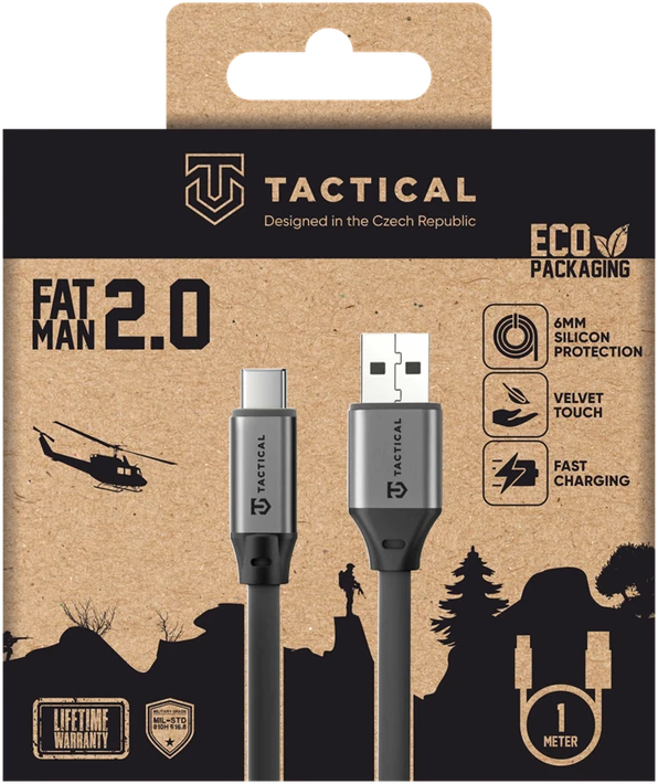 Tactical Fat Man 2.0 kabelis USB-A/USB-C 1m pilkos spalvos