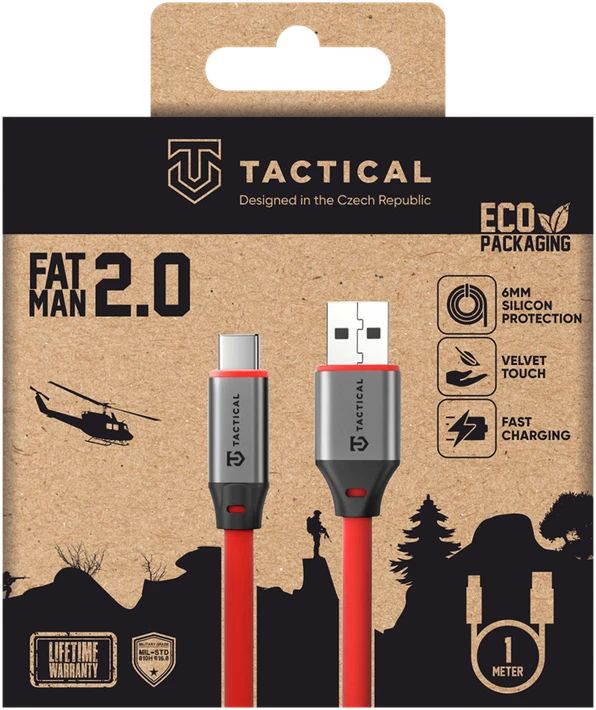 Tactical Fat Man 2.0 kabelis USB-A/USB-C 1m raudonos spalvos