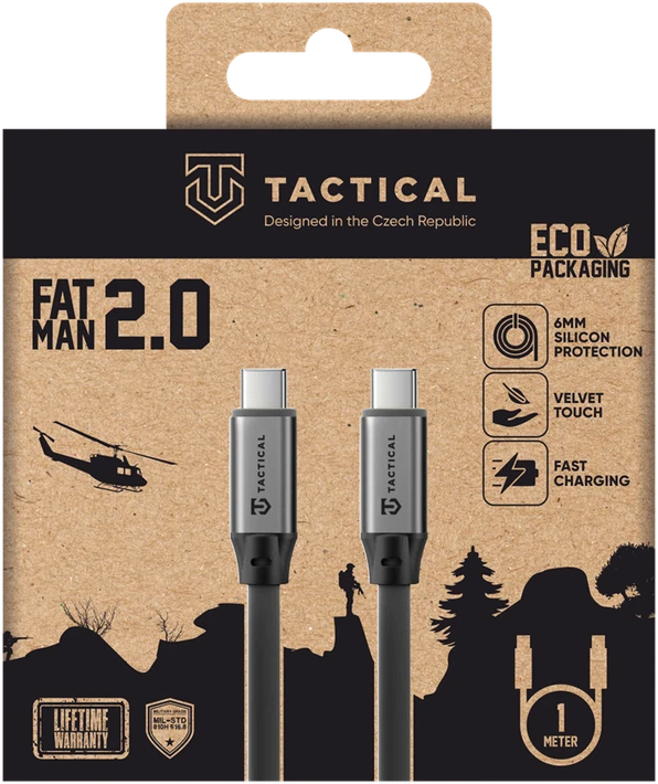 Tactical Fat Man 2.0 kabelis USB-C/USB-C 1m pilkos spalvos