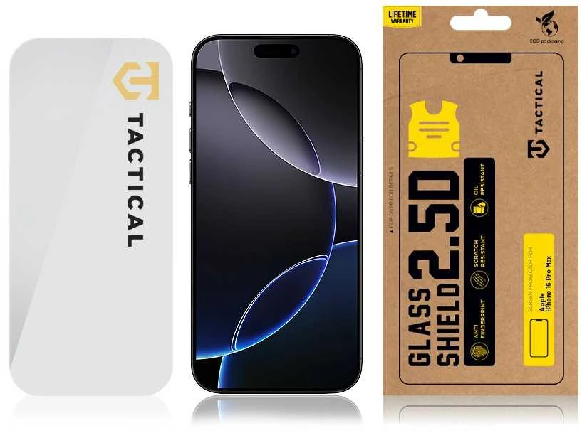 Tactical apsauginis stiklas Shield 2.5D skirtas Apple iPhone 16 Pro Max skaidrus