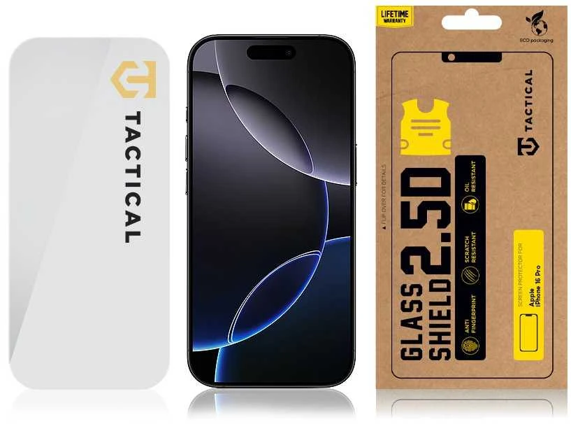 Tactical apsauginis stiklas Shield 2.5D skirtas Apple iPhone 16 Pro skaidrus