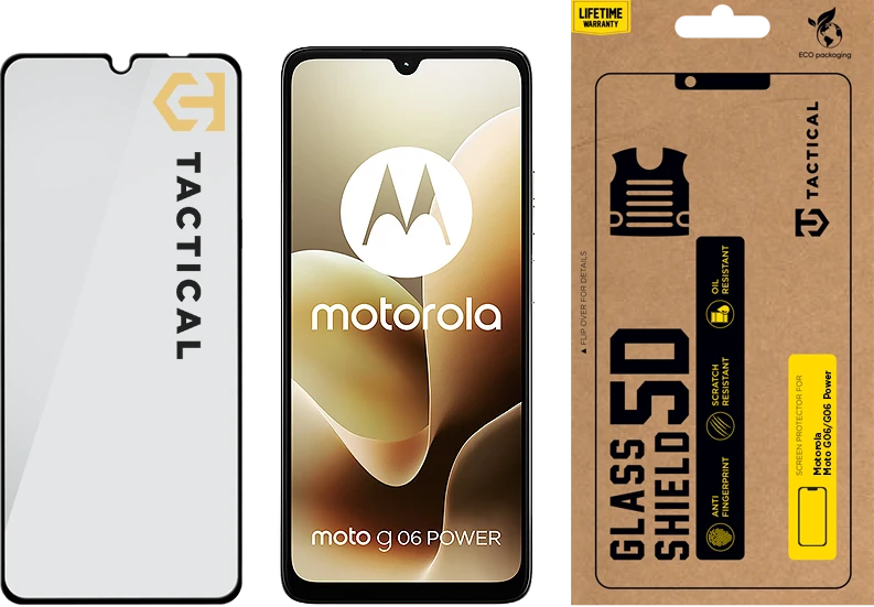 Tactical Apsauginis stiklas Shield 5D skirtas Motorola Moto G06/G06 Power Juodas