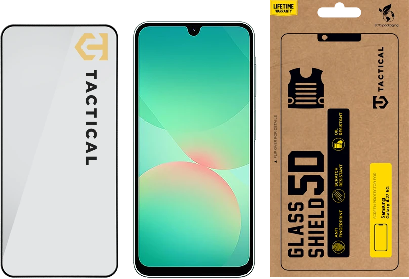 Tactical Taktinis stiklinis apsauginis dėklas 5D, skirtas „Samsung Galaxy A27 5G“ (Juodas)