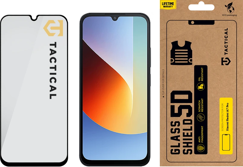 Tactical Taktinis stiklinis apsauginis dėklas 5D Xiaomi Redmi A7 Pro Juodas